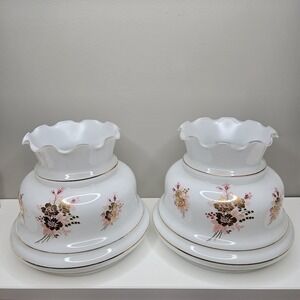 Vintage GWTW 7" Fitter Pink/Gold Floral Hurricane Oil Electric Glass Lamp‎ Shade